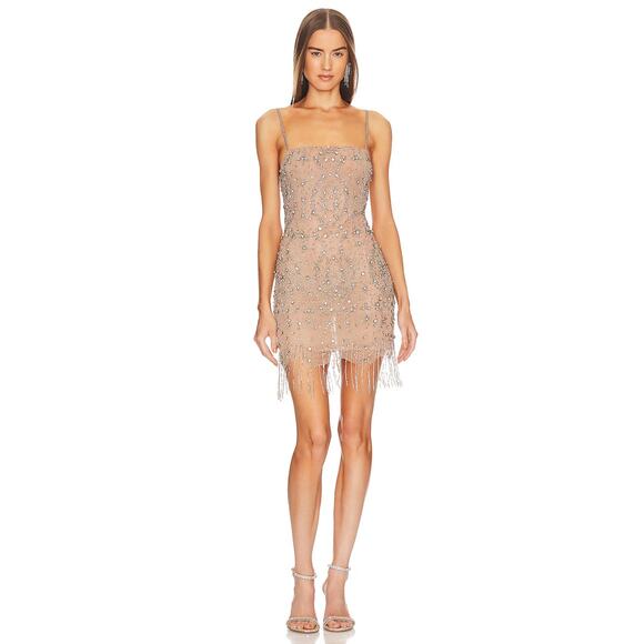 Michael Costello x Revolve Kareena Embellished Mini Dress Nude Size L NWT - Picture 1 of 7